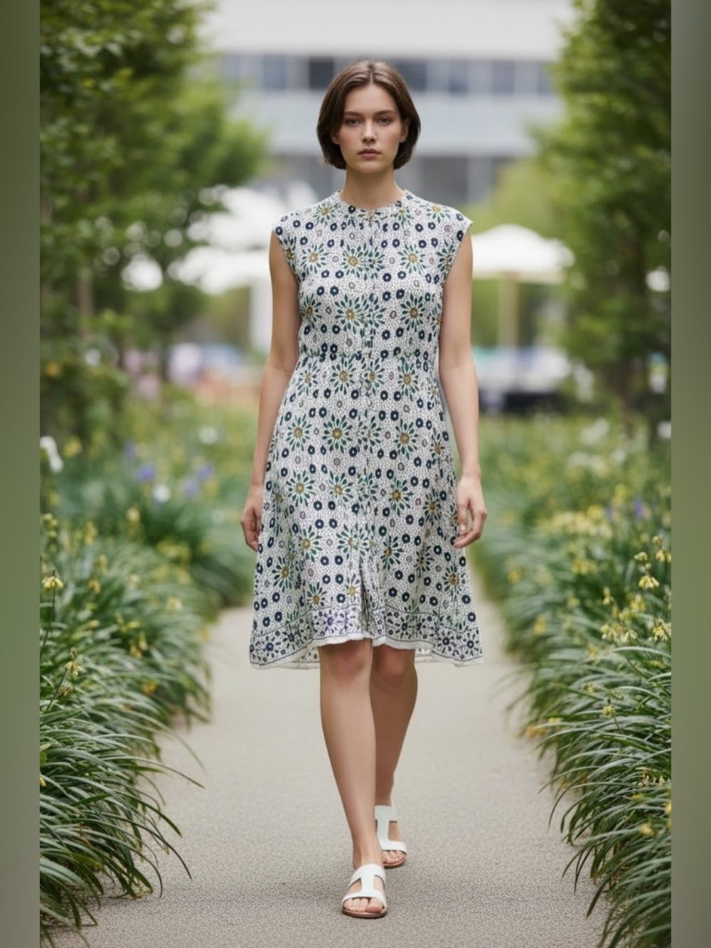LOFT Mini Dress with Black, Yellow, and White Floral Design